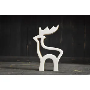Wooden Hollow Reindeer w/ White Enamel 3x5in 3