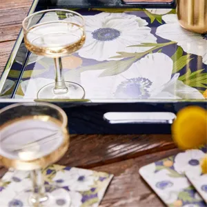 Anemone Poppy Square Lacquer Serving Tray 5
