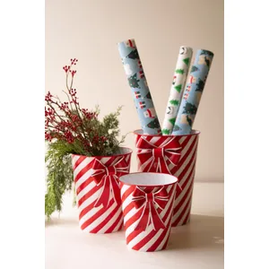 Set of 3 Painted Metal Striped Christmas Planters 5