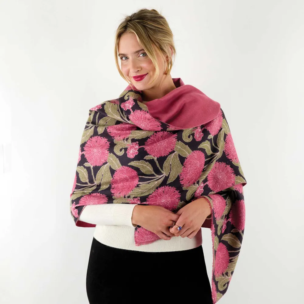 Chrysanthemum Flower Pink Reversible Wrap Scarf