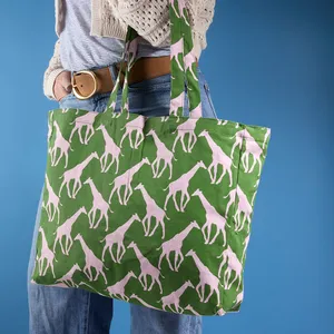 Giraffe Pink & Green Little Shopper Canvas Tote Bag 3