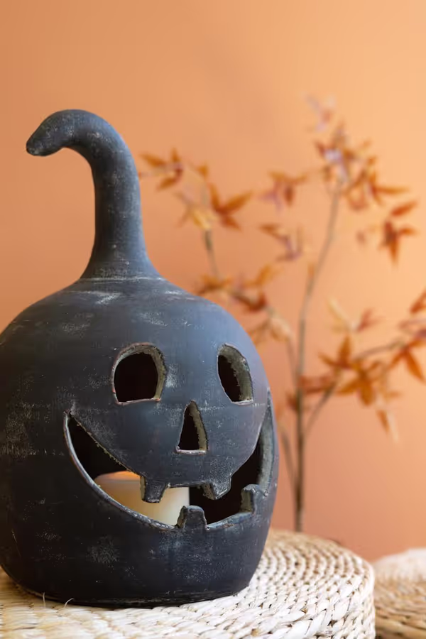 Set of 2 Black Clay Jack-O-Lanterns