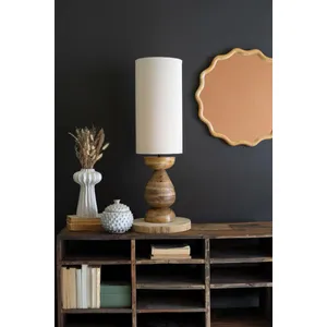 Mango Wood Table Lamp with Fabric Cylinder Shade 1