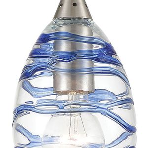 Vines 5'' Wide 1-Light Mini Pendant - Satin Nickel with Blue Glass 2