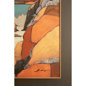 Framed Landscape with White Trees Painting 5