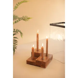 Large Glass Hurricane with a Four Taper Holder Wood Base 3