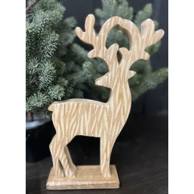 Striated Wooden Reindeer 13x8in