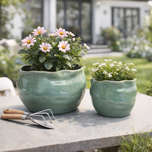DRAPERSTONE SET OF 2 GREEN PLANTER 9 (IN) 2