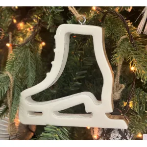 Hollow White Enamel Ice Skate Ornament 7x6in 1