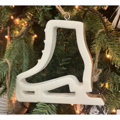 Hollow White Enamel Ice Skate Ornament 7x6in
