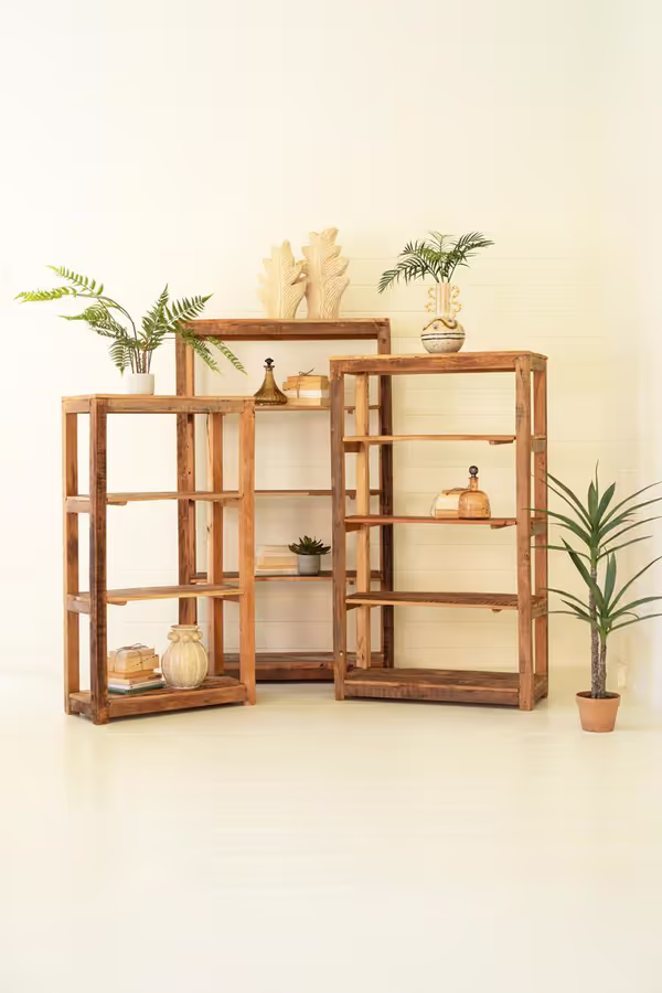Set of 3 Recycled Wood Shelving Units