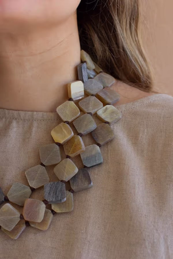 Multi-Layered Horn Bead Necklace /  Light
