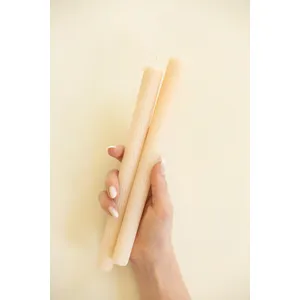 Set of 2 Ribbed Taper Candles / Linen 4