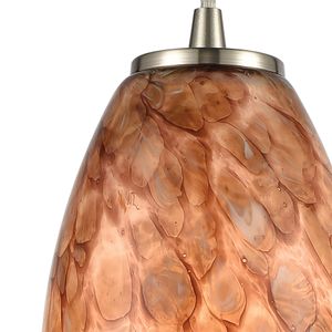 Nature's Collage 5'' Wide 1-Light Mini Pendant - Satin Nickel with Feathered Brown Glass 3