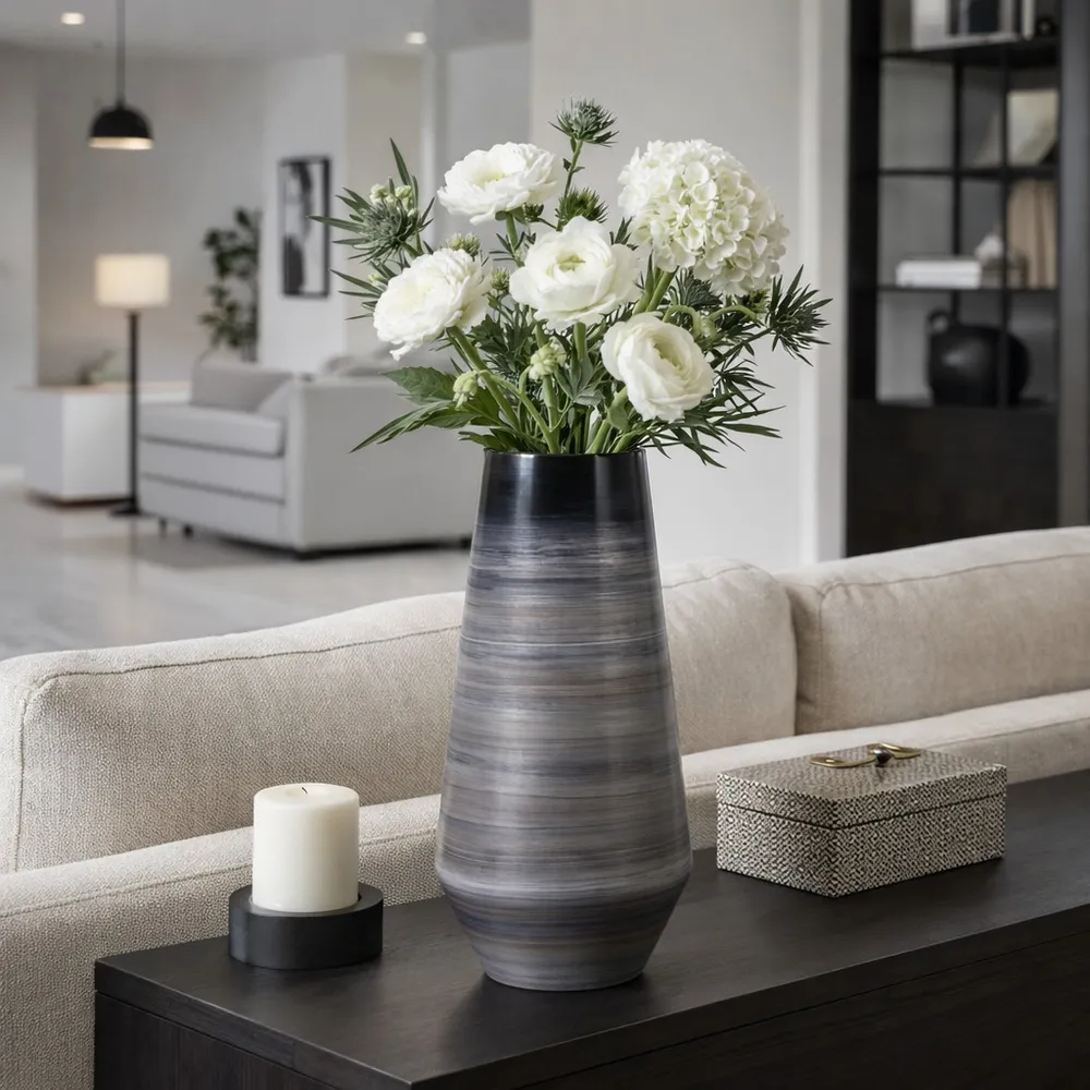 RIDERROSE GRAY GLASS VASE 15 (IN)