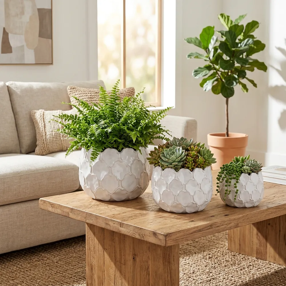 HAZENSHAW SET OF 3 WHITE PLANTER 11 (IN)