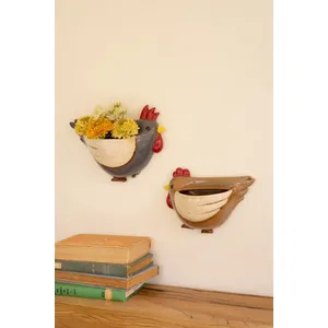 Set of 2 Ceramic Chicken Wall Planters 2