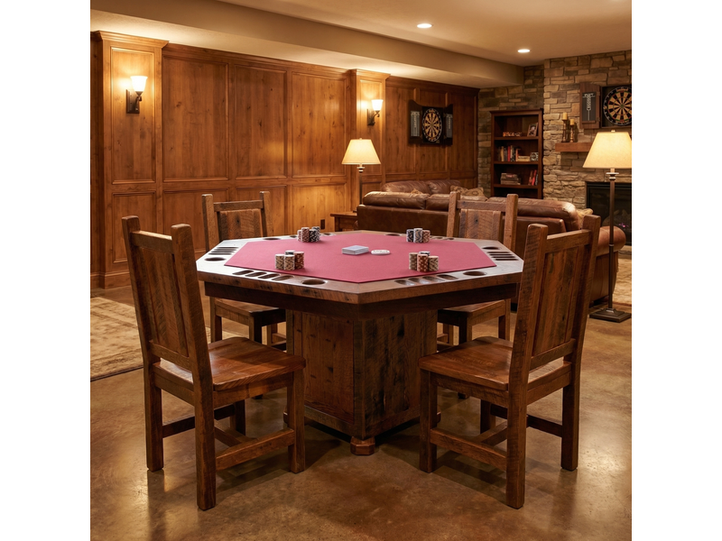Barnwood 6-Sided Poker Table - Storage Base 1
