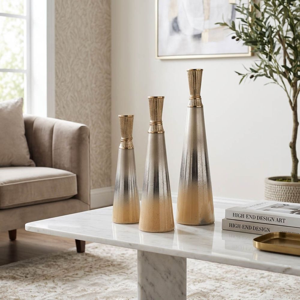 BONDMILL SET OF 3 GOLD GLASS VASES 20 (IN)