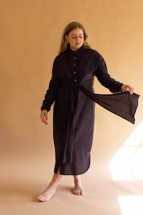 Long-Sleeve Dress with Front-Tie Detail