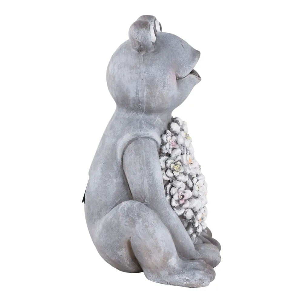 13X10" SITTING FROG WITH SOLAR FLOWERS, GREY MULTI