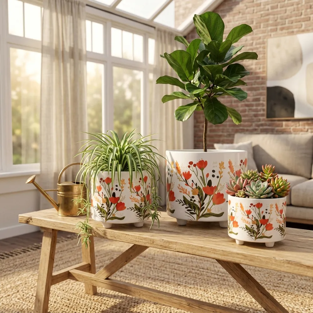 BRYNHAM SET OF 3 RED PLANTER 11 (IN)