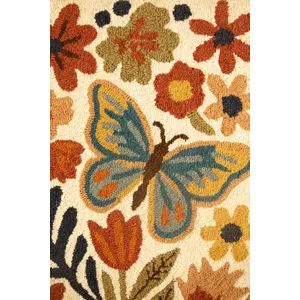 Framed Hand-Hooked Art with Fall Flowers & Butterfly 3