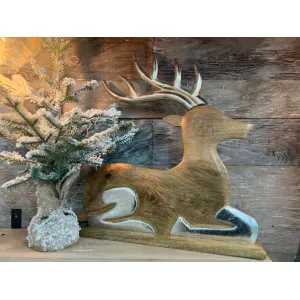 Wooden Laying Deer with Silver Antlers 20x20in 1