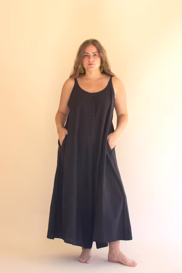Adjustable Strap Flowy Jumper with Button Detail