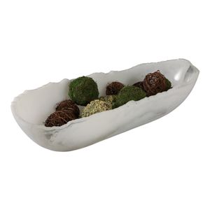 23X9" RAW EDGE MARBLED RESIN BOWL, WHITE 3
