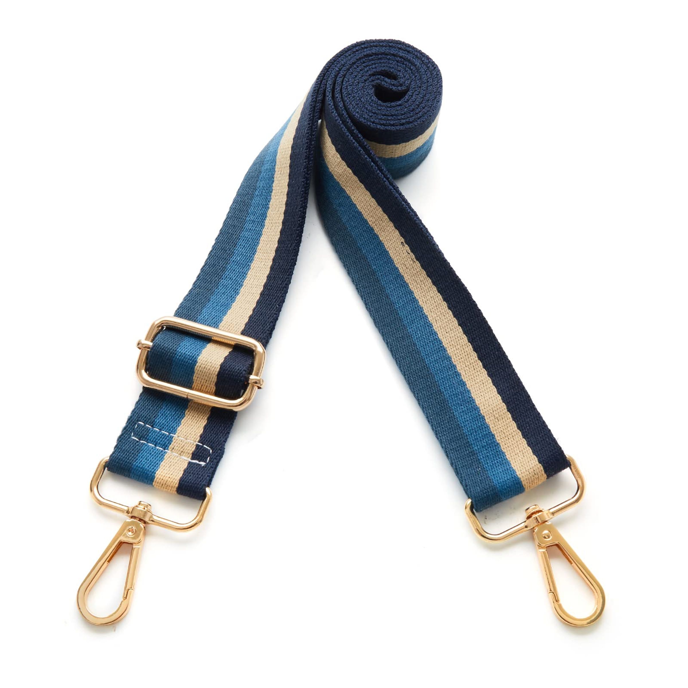 STRIPED WRISTLET W ROPE STRAP & METALLIC GOLD - NAVY
