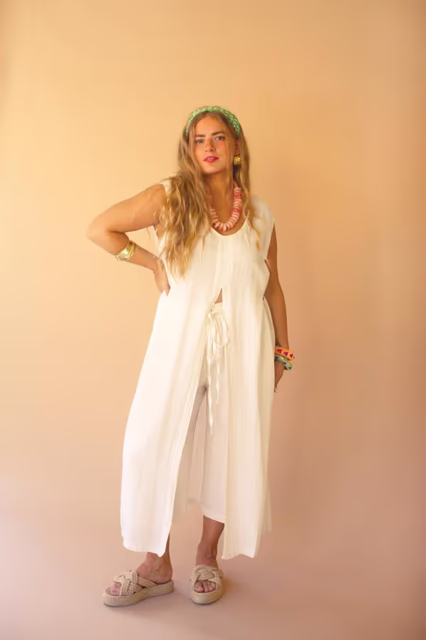 Elastic and Button Closure Waist Pant / Cotton