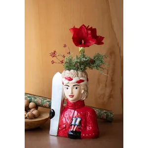 Large Ceramic Snow Skier Woman Vase 5