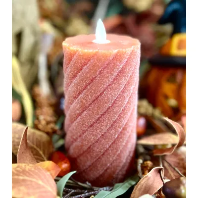 Orange Swirl Frosted Moving Flame LED Candle 3x6in