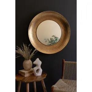 Round Hand-Hammered Antique Brass Framed Mirror 2