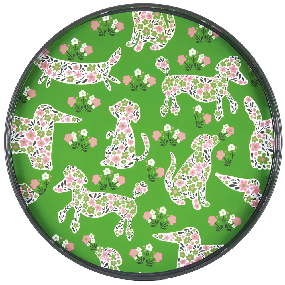 Petals & Paws Round Lacquer Serving Tray