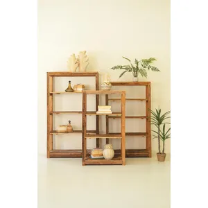 Set of 3 Recycled Wood Shelving Units 1