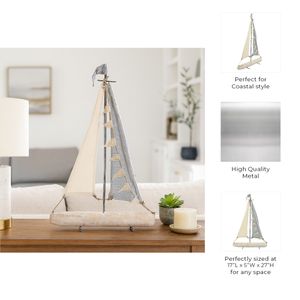 IRON 27" SAILBOAT W/ CLOTH SAILS, MULTI 7