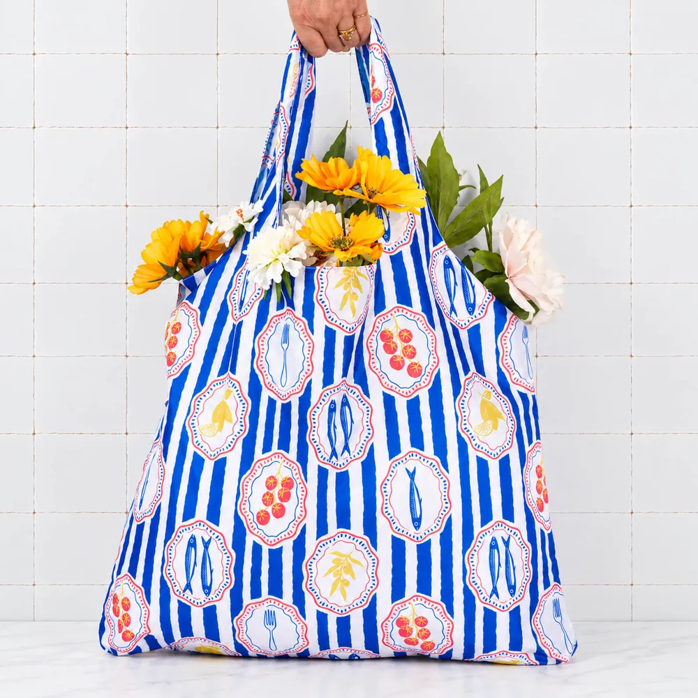 Mediterranean Market blu Reusable Shopping Tote Bag
