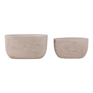 S/2 18/22" OBLONG CEMENT TEXTURE RESIN PLANTERS 4