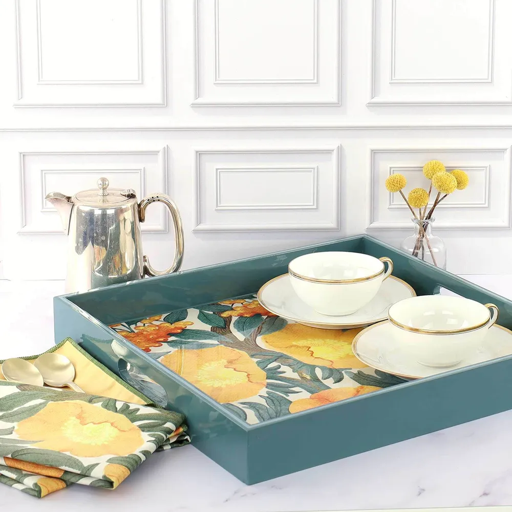 Icelandic Poppies Gold Lacquer Serving Tray