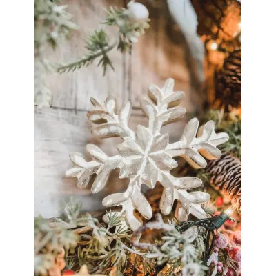 Whitewashed Wooden Snowflake 6x6in