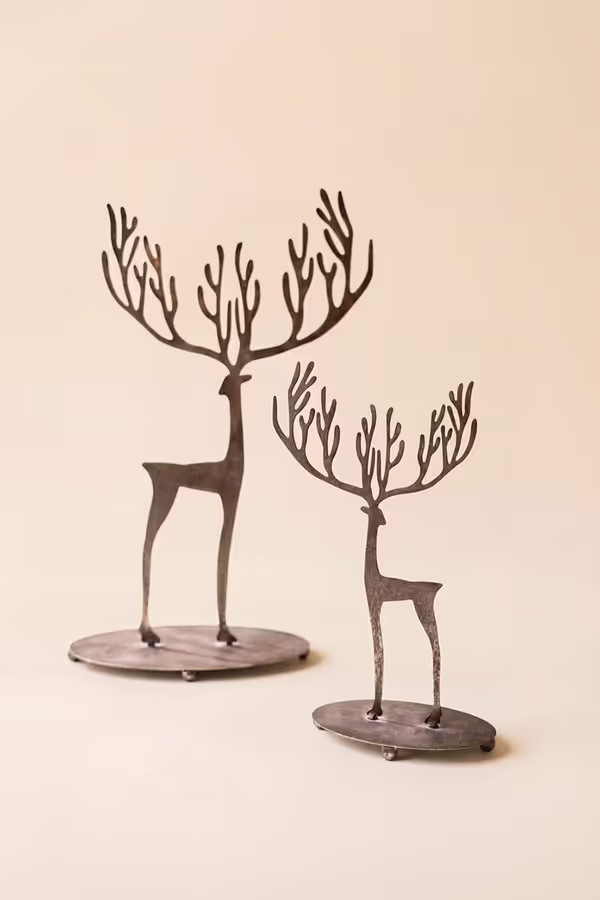 Set of 2 Rustic Metal Reindeer