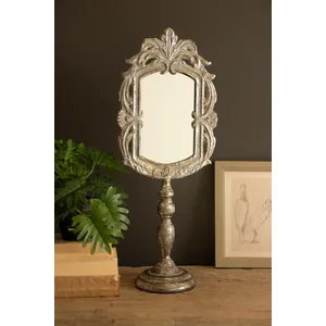 Ornate Rustic Metal Tabletop Mirror with Pedestal Base 2