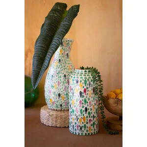Tall Spun Bamboo Vase with Capiz Shell Fish Detail 3