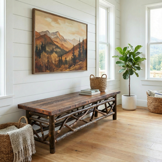Appalachian 4-foot Twig Bench with Barnwood Artisan Seat - Wood Seat
