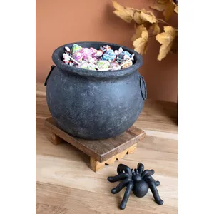 Black Terracotta Halloween Candy Cauldron with Spider 5