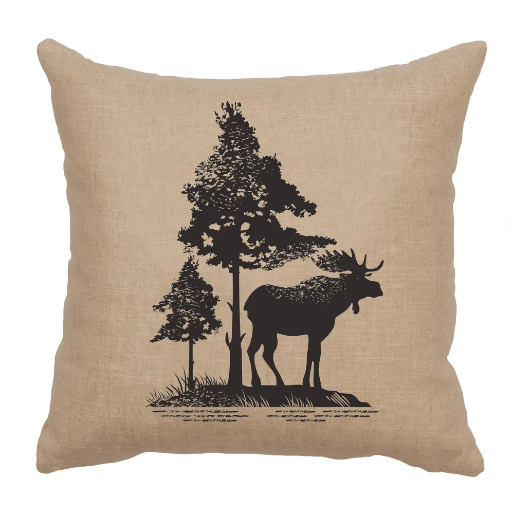 Image Pillow - Moose Tree - Linen Natural