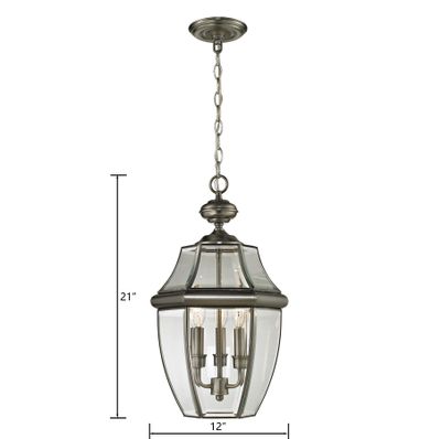 Ashford 12'' Wide 3-Light Outdoor Pendant - Antique Nickel