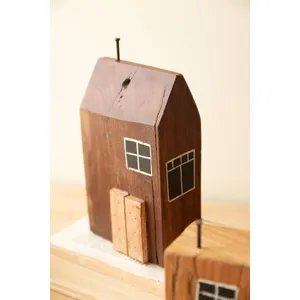 Set of 4 Hand-Painted Recycled Wood Village 2